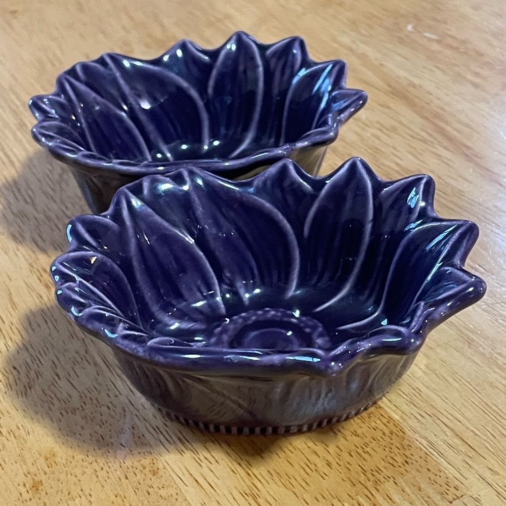 2 Appolia French Porcelain Purple Sunflower Serve Ware~Bake Ware  Ramekin Bowls